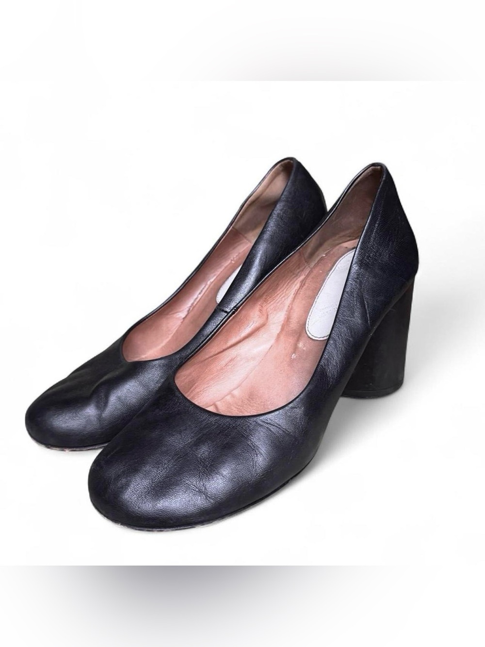 Maison Mariela black leather block heel pumps minimalist avant garde size 40